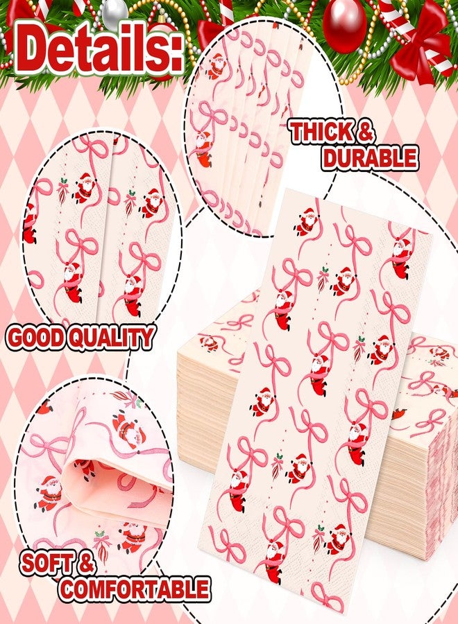 وولاين مجموعة مناديل ورقية من والين، ٥٠ قطعة، مزينة بفيونكة عيد الميلاد، بتصميم سانتا كلوز الوردي، للاستخدام مرة واحدة، مثالية للعشاء، ولحفلات العشاء، ولحفلات استقبال المولود الجديد، ولتزيين طاولة الطعام. - Image 3